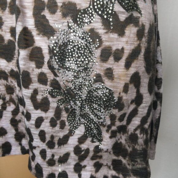 Cache Cheetah Print Floral Beaded Tank Top Scoop Neck Animal Sparkly Rhinestones - Picture 4 of 8